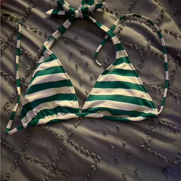 Green and White Striped Bikini Top - Picture 1 of 1